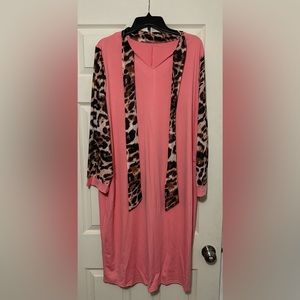 Leopard Print Splicing Dress, Elegant Tie Front Short Sleeve Dress